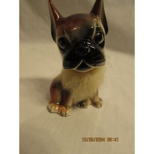 Vintage Bulldog figurine statue furry neck Japan brown black dog puppy